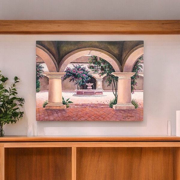 Alternate image for Signed Stretched Realist Painting of Ancient Building Former Capuchin Convent