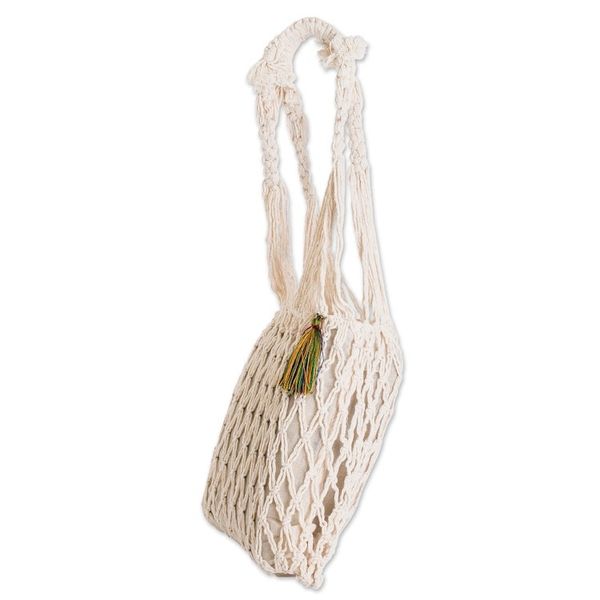 Alternate image for Diamond-themed Cotton Macrame Shoulder Bag with Tassel Diamond Charm