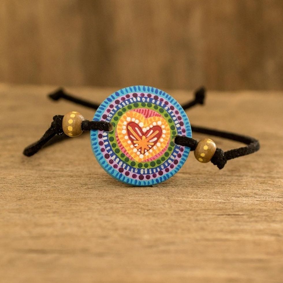 Handmade Wood Pendant Bracelet from Guatemala 'Rainbow of Love'