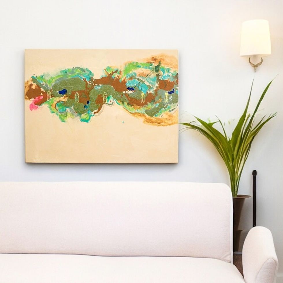 Signed Stretched Abstract Painting in a Colorful Palette 'Feelings at the Sowing Time II'