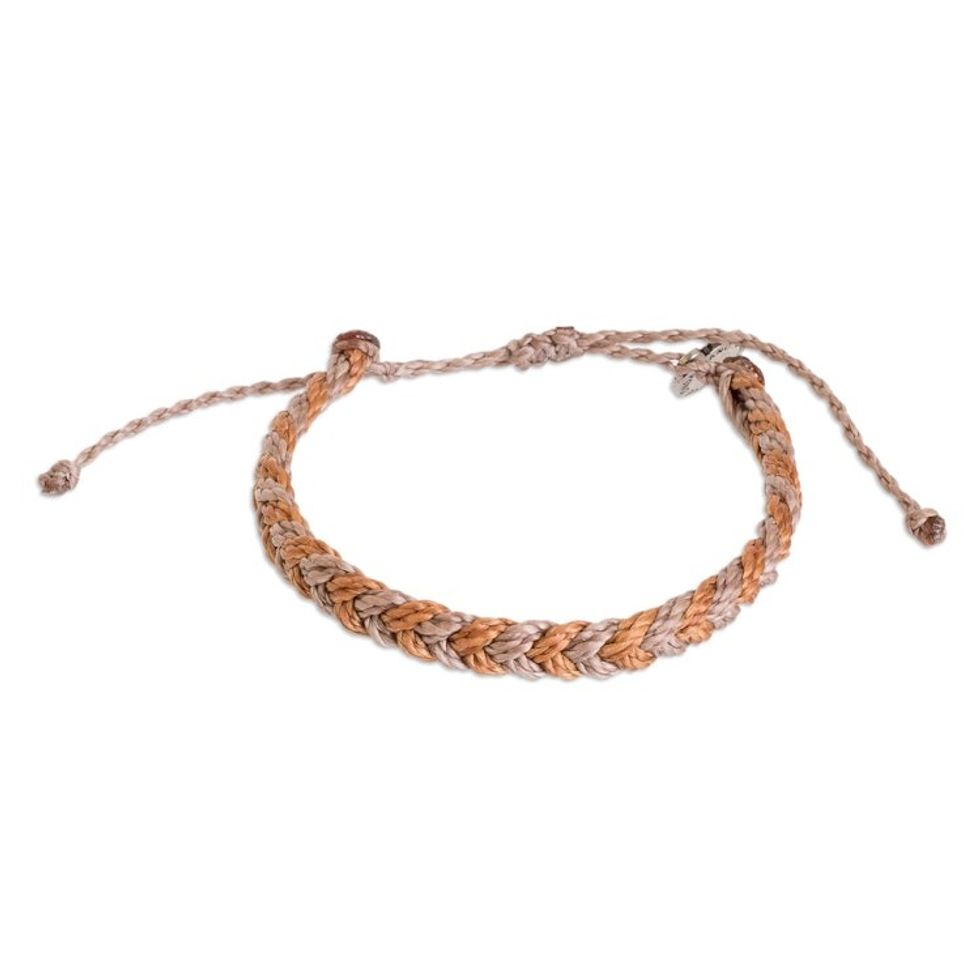 Unisex Brown Orange Macrame Wristband Bracelet with Charm 'Mediterranean'