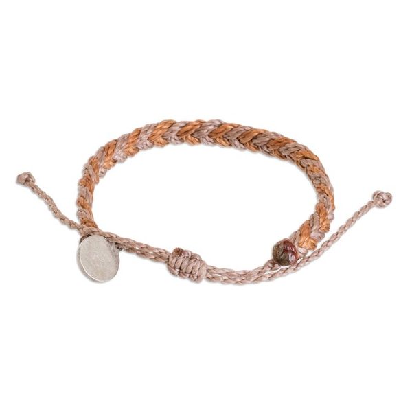 Alternate image for Unisex Brown Orange Macrame Wristband Bracelet with Charm Mediterranean