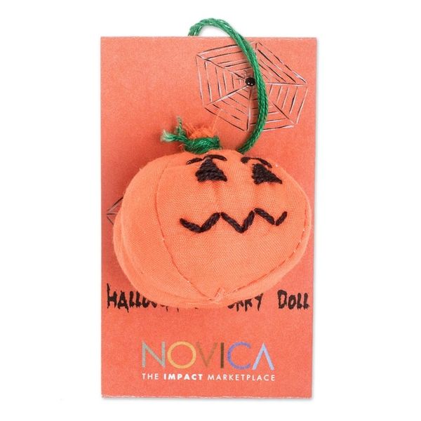 Alternate image for Handcrafted Cotton Pumpkin Worry Doll from Guatemala Bewitching Pumpkin