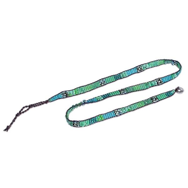 Alternate image for Glass Bead and Leather Wrap Bracelet in Green and Blue Budding Spring