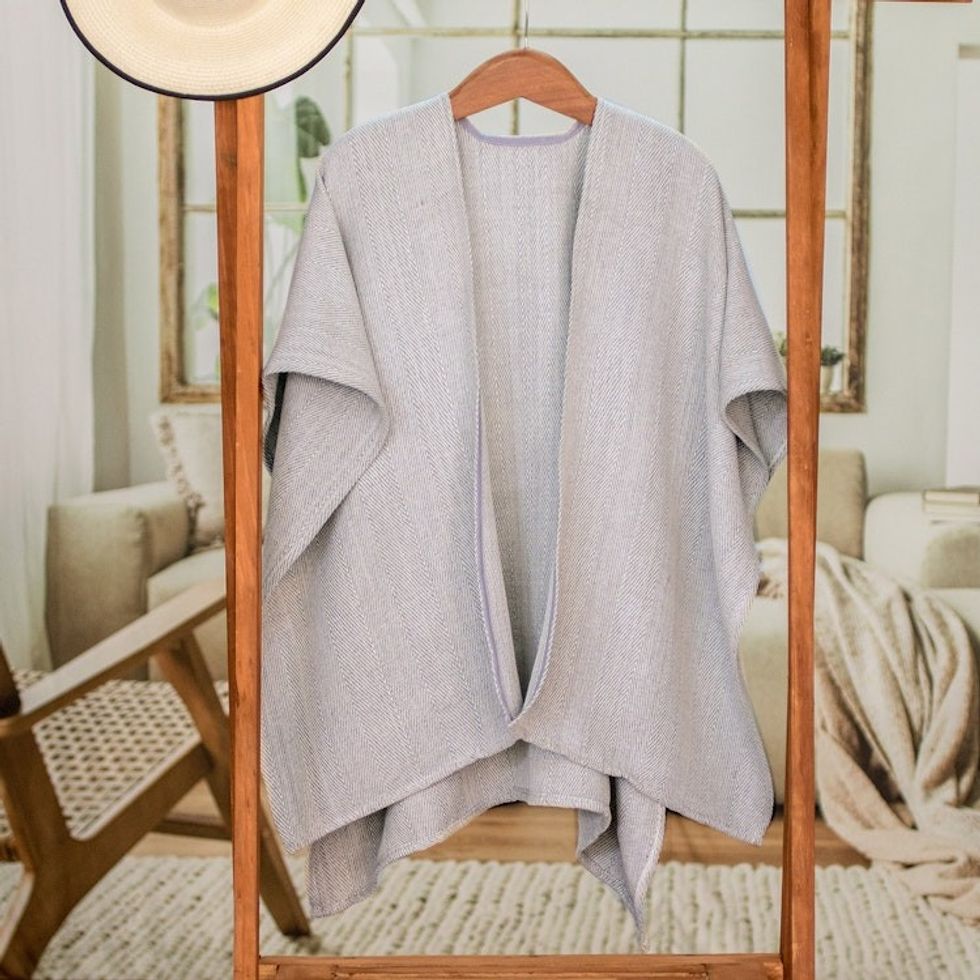 Handloomed Grey Ruana Made with 100 Cotton in El Salvador 'Grey Cojutepeque'