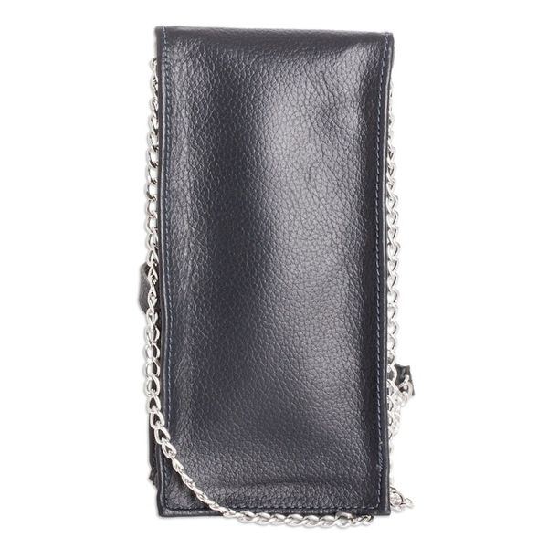 Alternate image for Handcrafted Navy Leather Cellphone Wallet from Costa Rica Handy Elegance in Navy