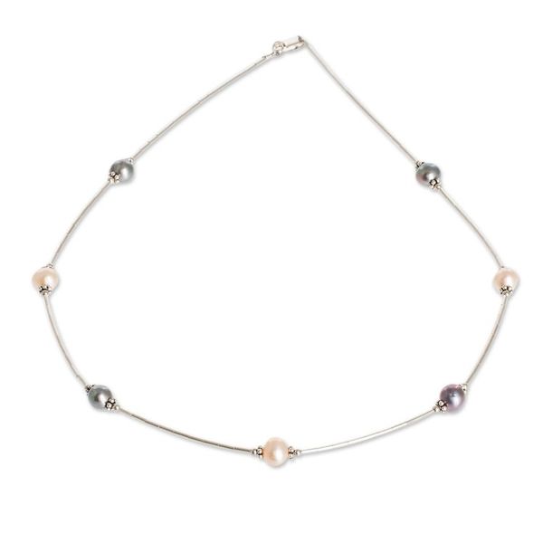Alternate image for Purple and Pink Cultured Pearl and Sterling Silver Necklace Pink and Purple