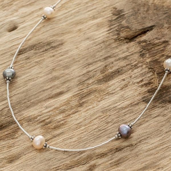 Alternate image for Purple and Pink Cultured Pearl and Sterling Silver Necklace Pink and Purple