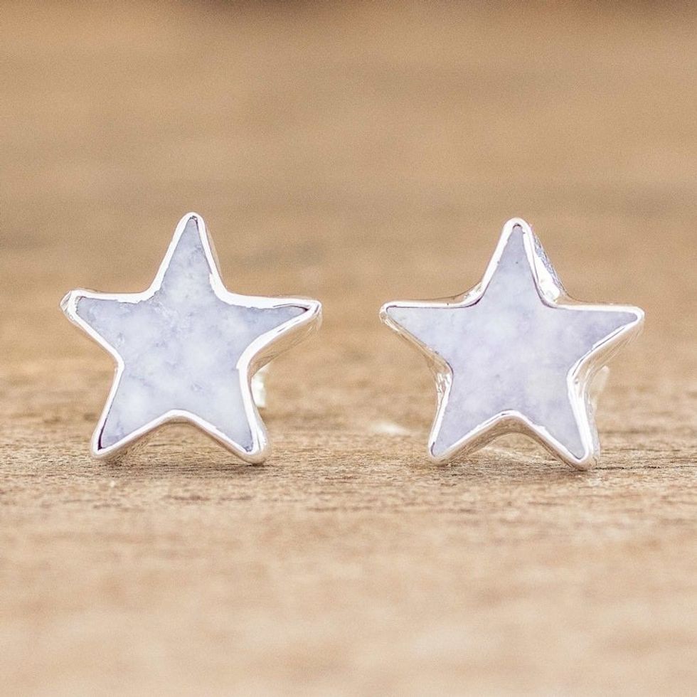 Star-Shaped Lilac Jade Earrings 'Lone Star in Lilac'