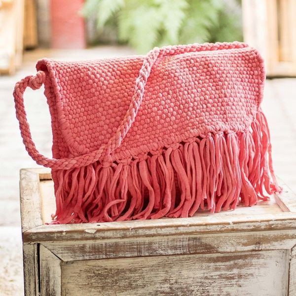 Alternate image for Handwoven Eco Friendly Pink Shoulder Bag from Costa Rica Cartago Pink