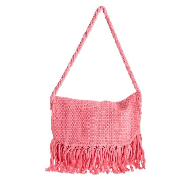 Alternate image for Handwoven Eco Friendly Pink Shoulder Bag from Costa Rica Cartago Pink