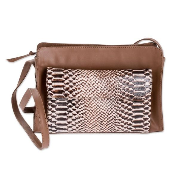 Alternate image for Leather Shoulder Bag With Attached Wallet From Nicaragua Serpent Chic