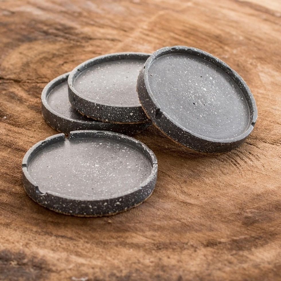 Molded Cement Round Coasters in Speckled Black Set of 4 'Speckled Black'