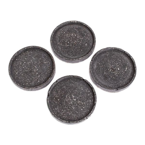 Alternate image for Molded Cement Round Coasters in Speckled Black Set of 4 Speckled Black