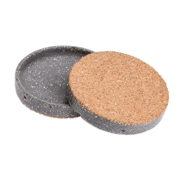 Alternate image for Molded Cement Round Coasters in Speckled Black Set of 4 Speckled Black
