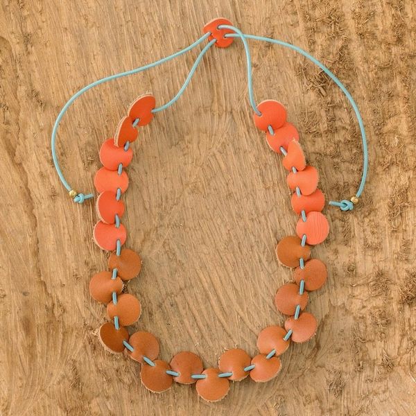 Alternate image for Handmade Leather Necklace with Hematite Beads Warm Stepping Stones