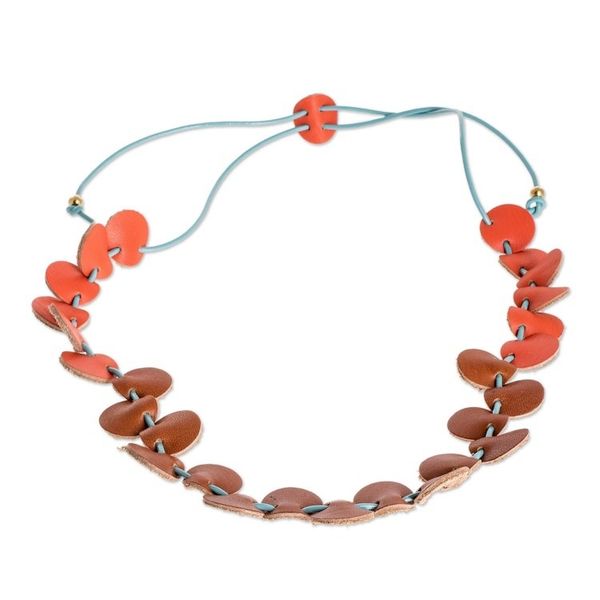 Alternate image for Handmade Leather Necklace with Hematite Beads Warm Stepping Stones