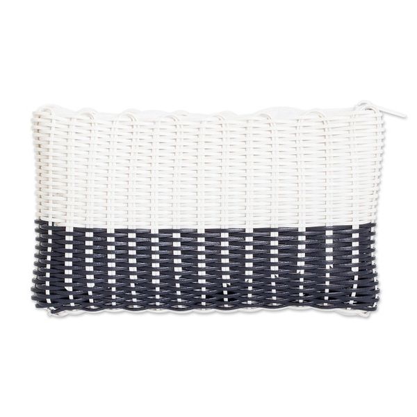 Alternate image for White and Black Recycled Vinyl Cord Cosmetic Bag Small Light over Darkness