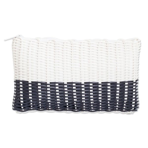 Alternate image for White and Black Recycled Vinyl Cord Cosmetic Bag Small Light over Darkness