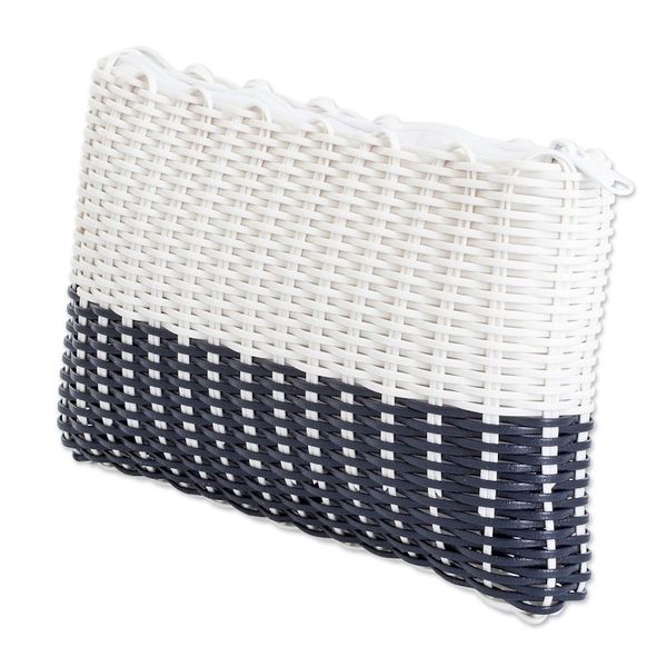 Alternate image for White and Black Recycled Vinyl Cord Cosmetic Bag Small Light over Darkness