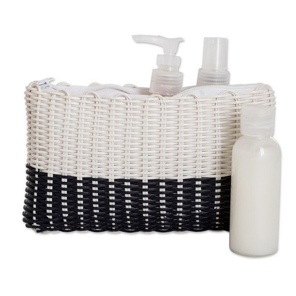 Alternate image for White and Black Recycled Vinyl Cord Cosmetic Bag Small Light over Darkness