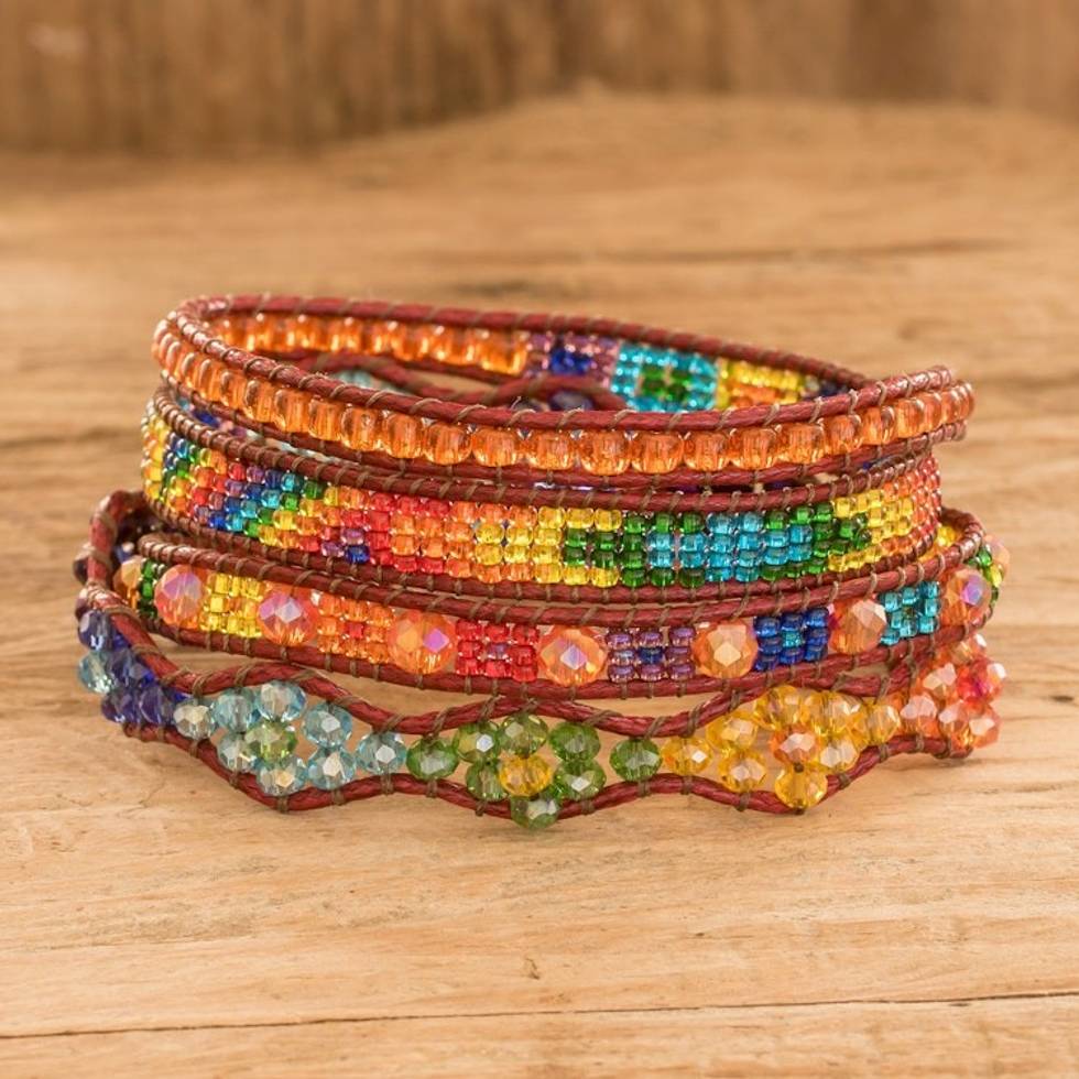 Handcrafted Beaded Positive Energy Long Wrap Bracelet 'Bonds of Friendship'