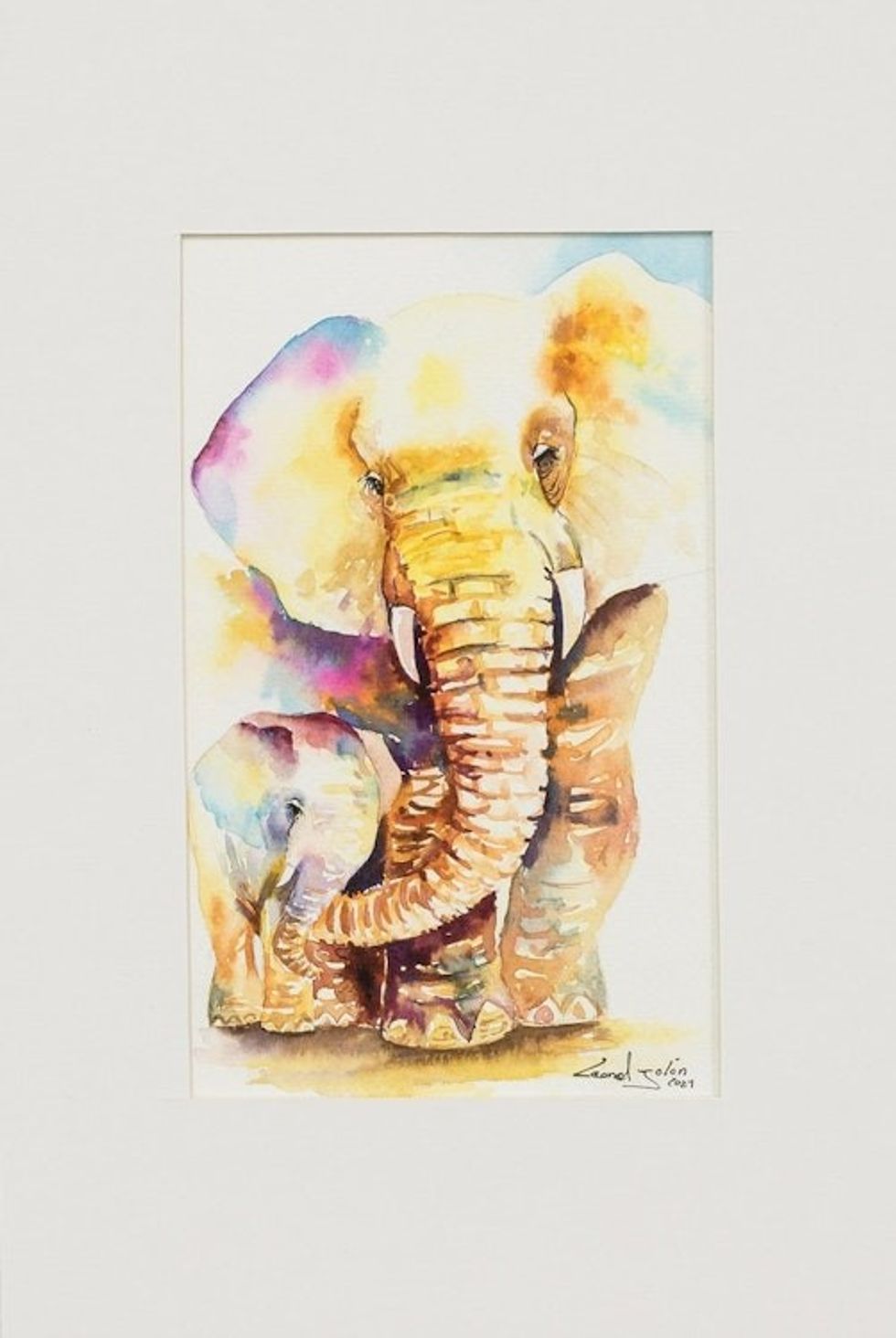 Original Elephant Watercolor Painting 'Tenderness'