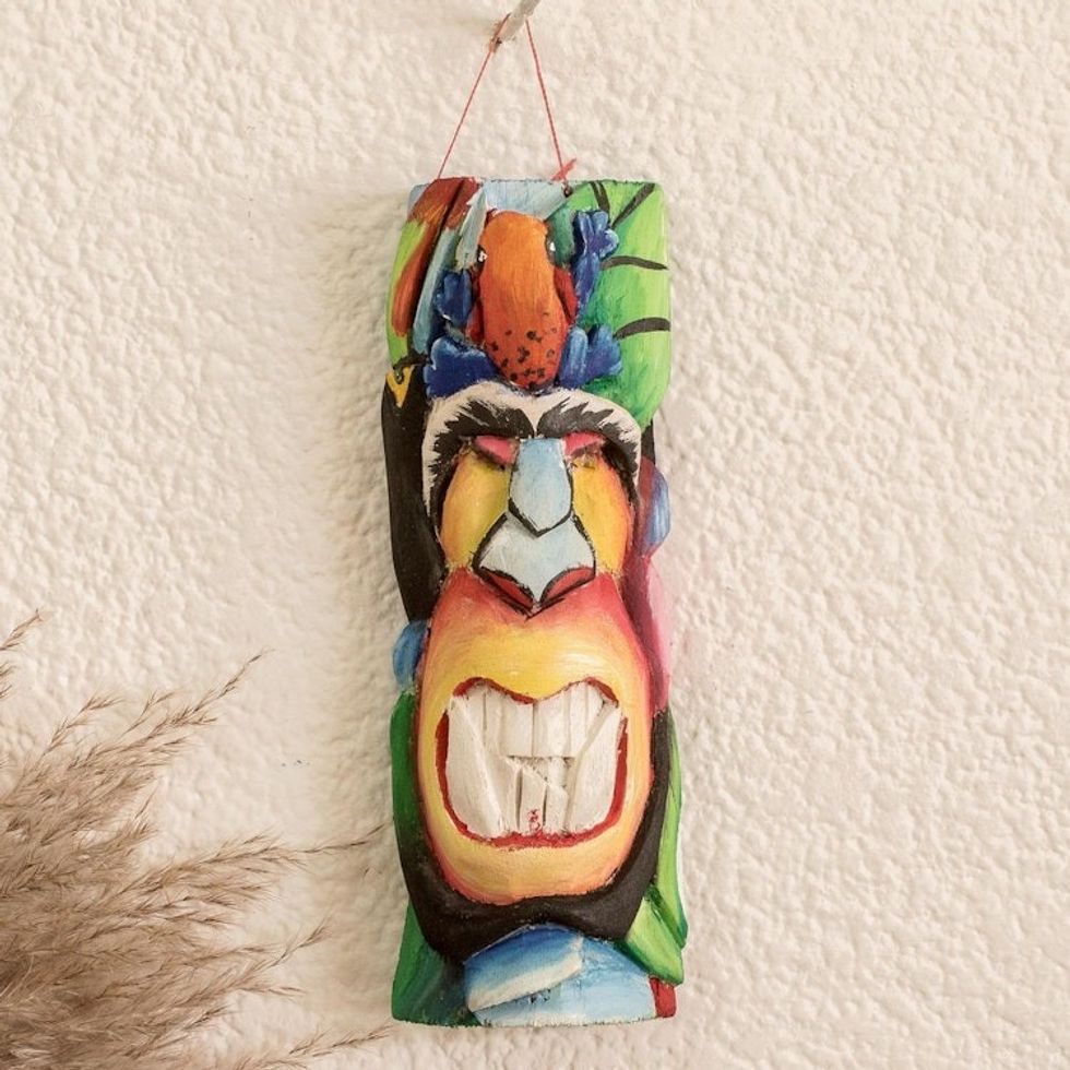 Handcrafted Balsa Wood Mask with Hand-Painted Motifs 'Paradise Jungle'