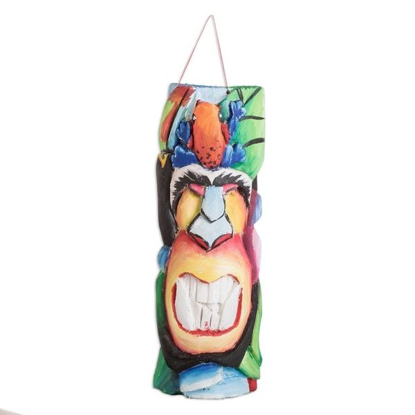Alternate image for Handcrafted Balsa Wood Mask with Hand-Painted Motifs Paradise Jungle