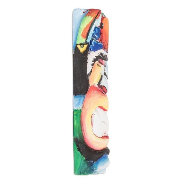 Alternate image for Handcrafted Balsa Wood Mask with Hand-Painted Motifs Paradise Jungle