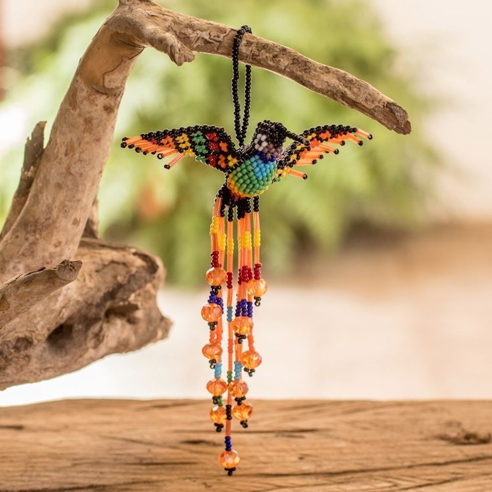 Multicolor Bird-Themed Home Accent Hand Made in Guatemala 'Hummingbird Waterfall'