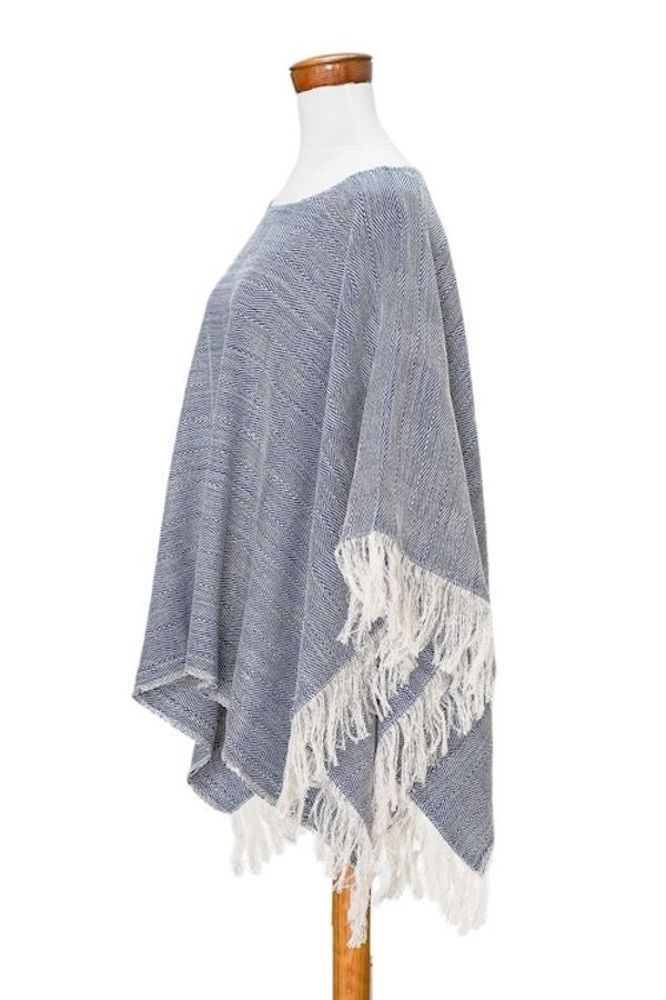 Alternate image for Handloomed Cotton Poncho in Blue from El Salvador Blue Sand