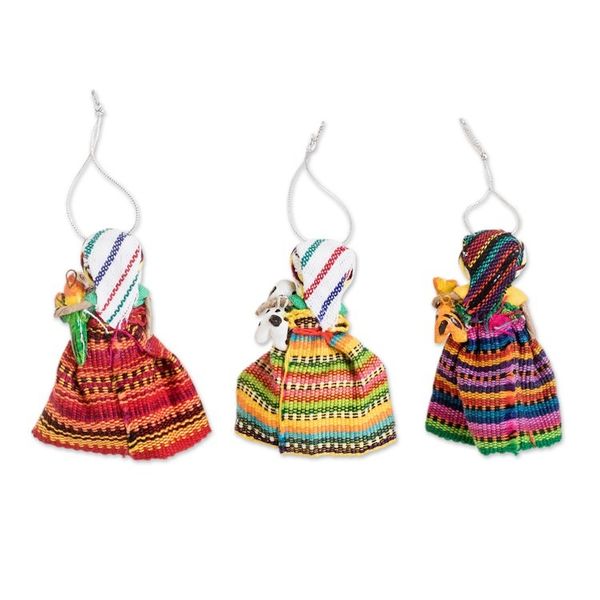 Alternate image for Set of 3 Handcrafted Cotton Worry Doll Ornaments Animal Friendship