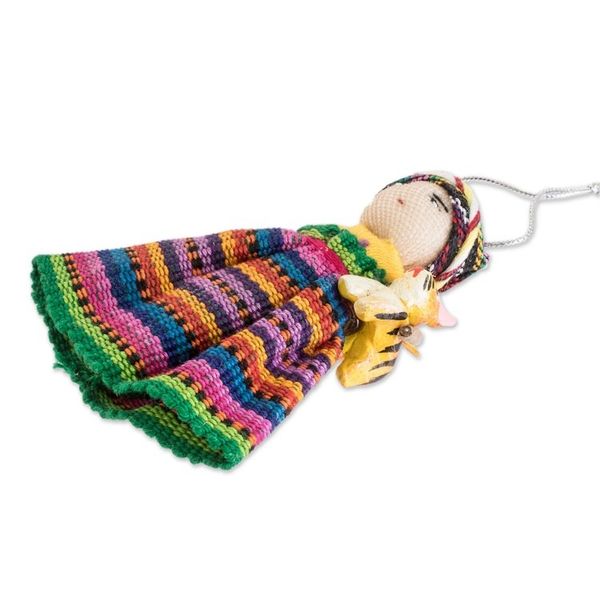 Alternate image for Set of 3 Handcrafted Cotton Worry Doll Ornaments Animal Friendship