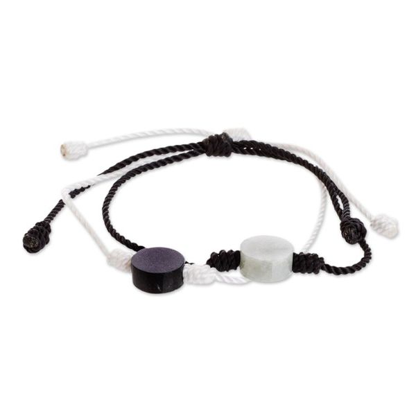Alternate image for Guatemalan White and Black Cord Bracelets with Jade Pair Jade Light and Darkness