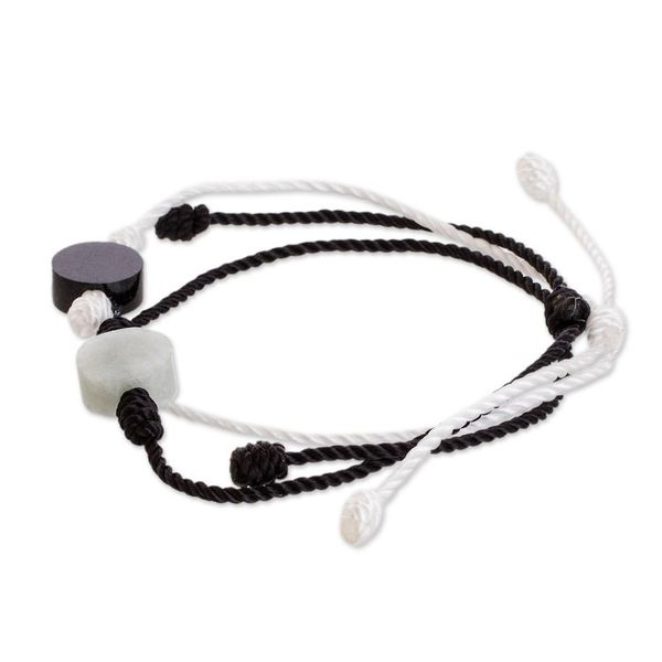 Alternate image for Guatemalan White and Black Cord Bracelets with Jade Pair Jade Light and Darkness