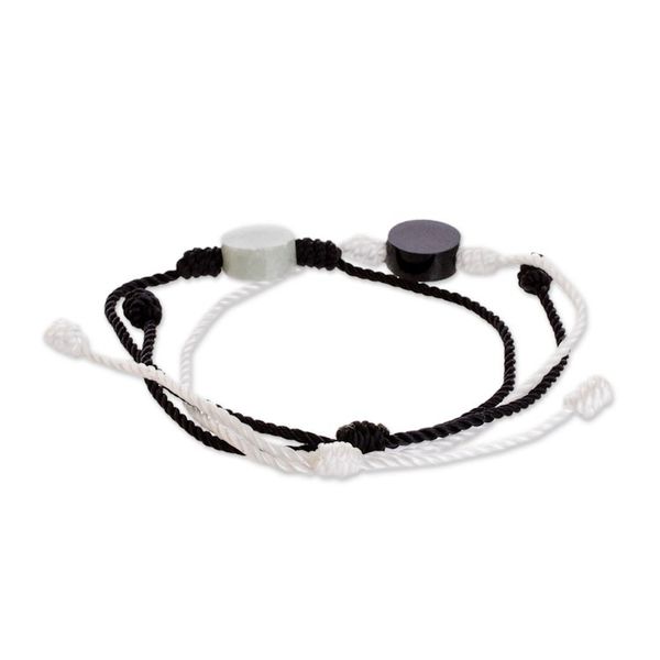 Alternate image for Guatemalan White and Black Cord Bracelets with Jade Pair Jade Light and Darkness