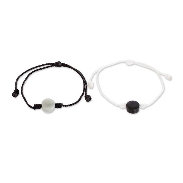 Alternate image for Guatemalan White and Black Cord Bracelets with Jade Pair Jade Light and Darkness