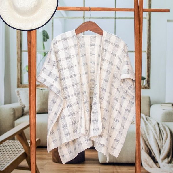 Alternate image for Striped Grey Ruana Made with 100 Cotton in El Salvador Grey Cojutepeque Stripes