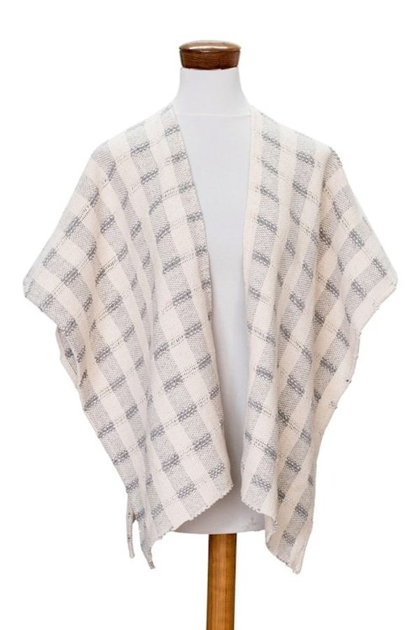 Alternate image for Striped Grey Ruana Made with 100 Cotton in El Salvador Grey Cojutepeque Stripes