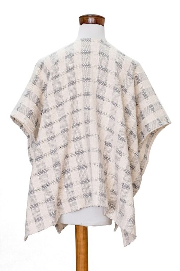 Alternate image for Striped Grey Ruana Made with 100 Cotton in El Salvador Grey Cojutepeque Stripes