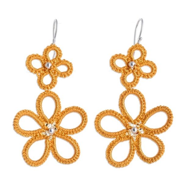 Alternate image for Hand-Tatted Floral Dangle Earrings in Yellow Yellow Flora