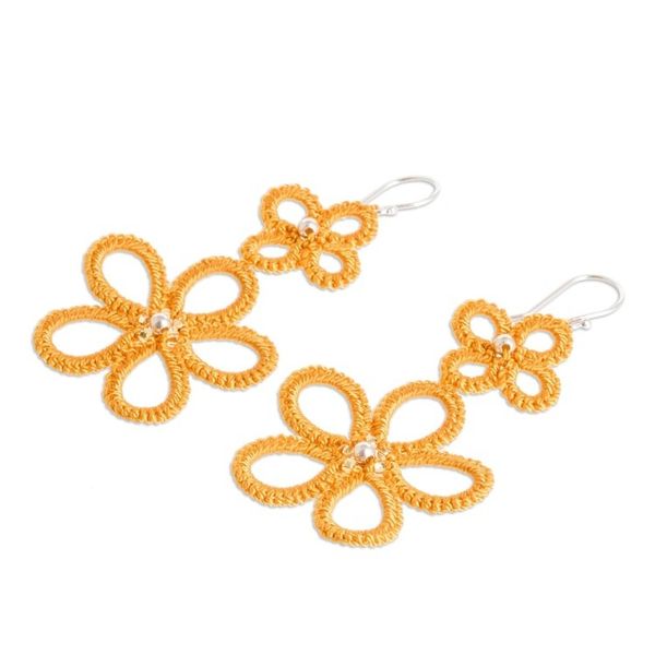 Alternate image for Hand-Tatted Floral Dangle Earrings in Yellow Yellow Flora