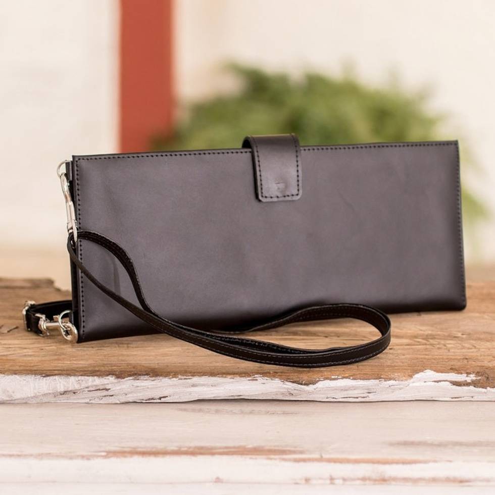 Handcrafted Black Leather Wallet from Costa Rica 'Family Tradition in Black'