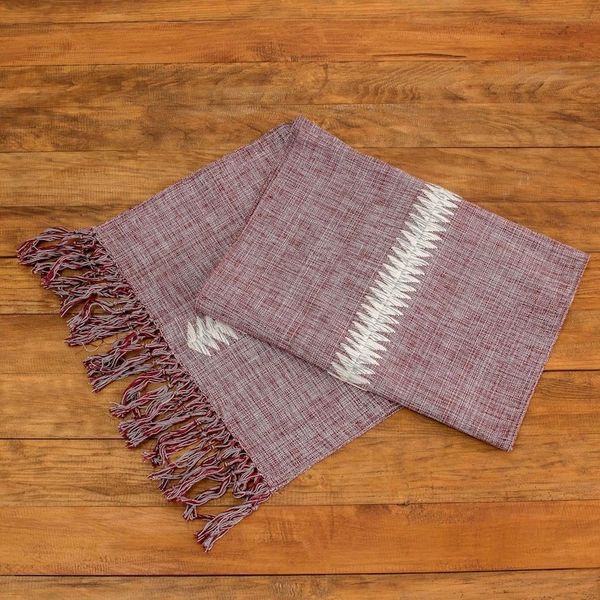 Alternate image for Handloomed Cotton Table Runner in Cordovan and Alabaster Homey Elegance