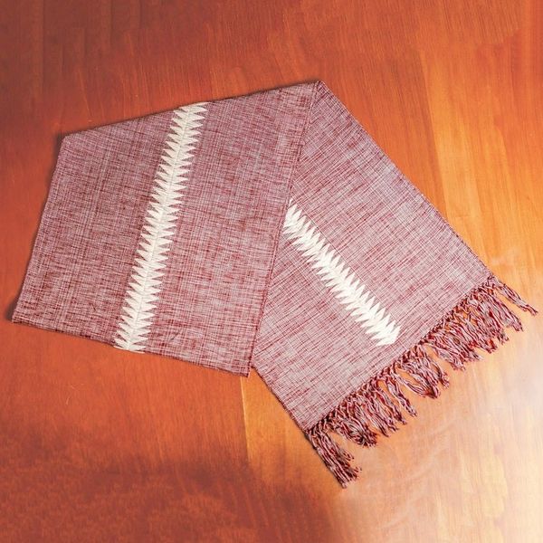 Alternate image for Handloomed Cotton Table Runner in Cordovan and Alabaster Homey Elegance