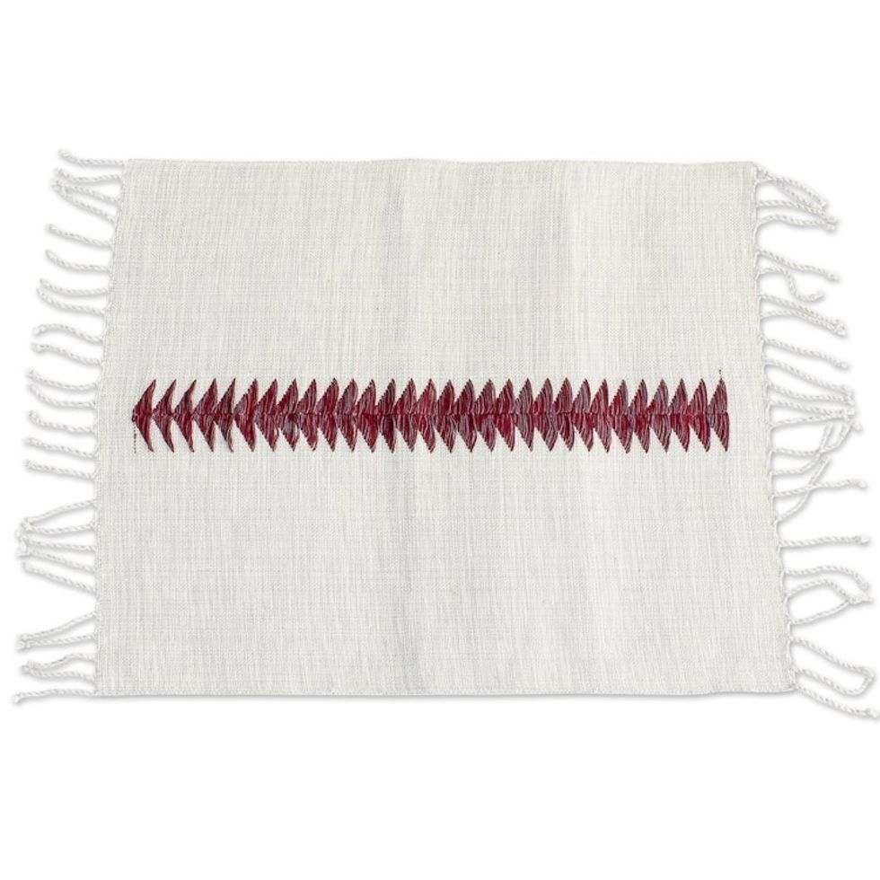Set of 4 Handloomed Cotton Placemats with Embroidered Stripe 'Home Bonds'
