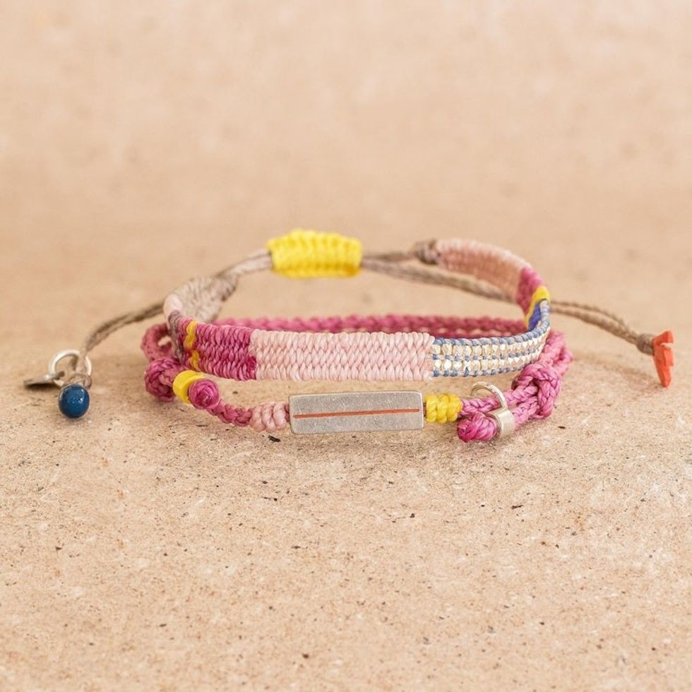 Set of 2 Handcrafted Wristband Bracelets in Pink Hues 'Pink Bond'