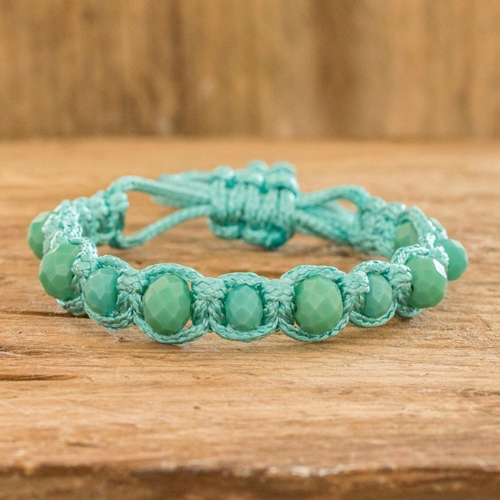 Macrame Hand-Knotted Bracelet with Crystal Beads 'Boho Sea Crystals'