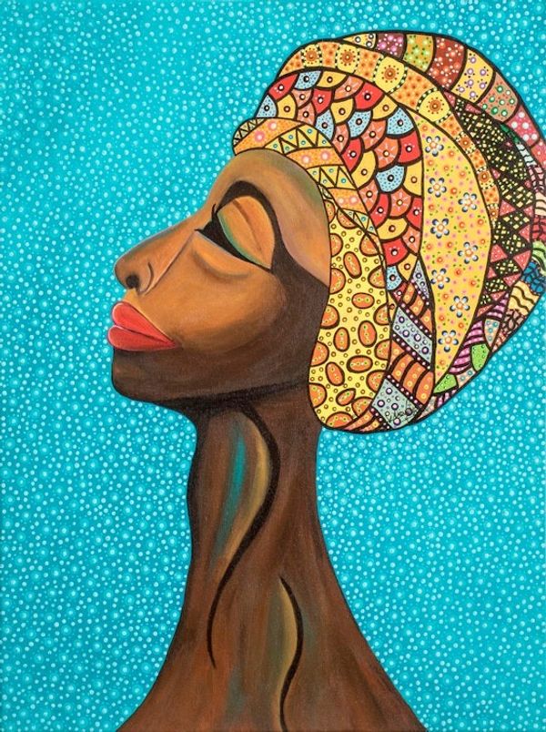 Alternate image for Acrylic on Canvas Painting of Woman in Expressionist Style Love for My Land